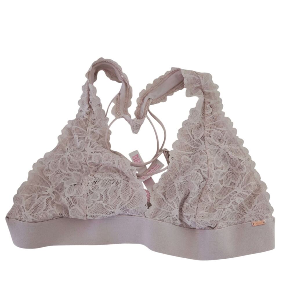 PINK Victoria's Secret Lace Blush Pink Bralette Strappy Back Hook Closure LARGE - Picture 2 of 12